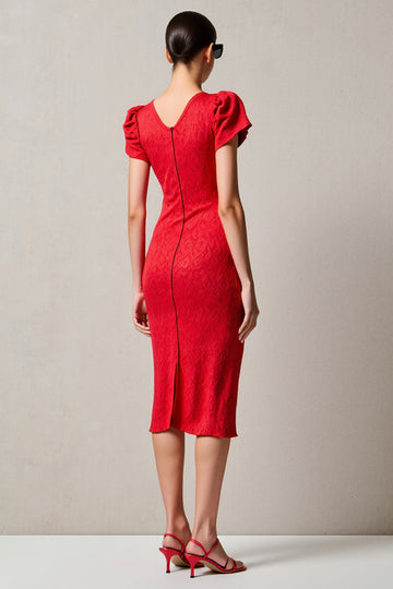 Robe midi à col bénitier fourreau rouge
